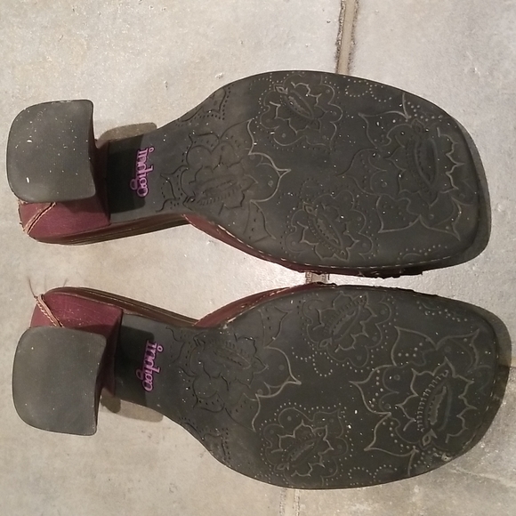 - - Women's Indigo brown leather sandals with funky heel.  Size 8 1/2 - Picture 6 of 6